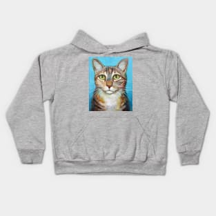 Striped Cat Blue Background Kids Hoodie